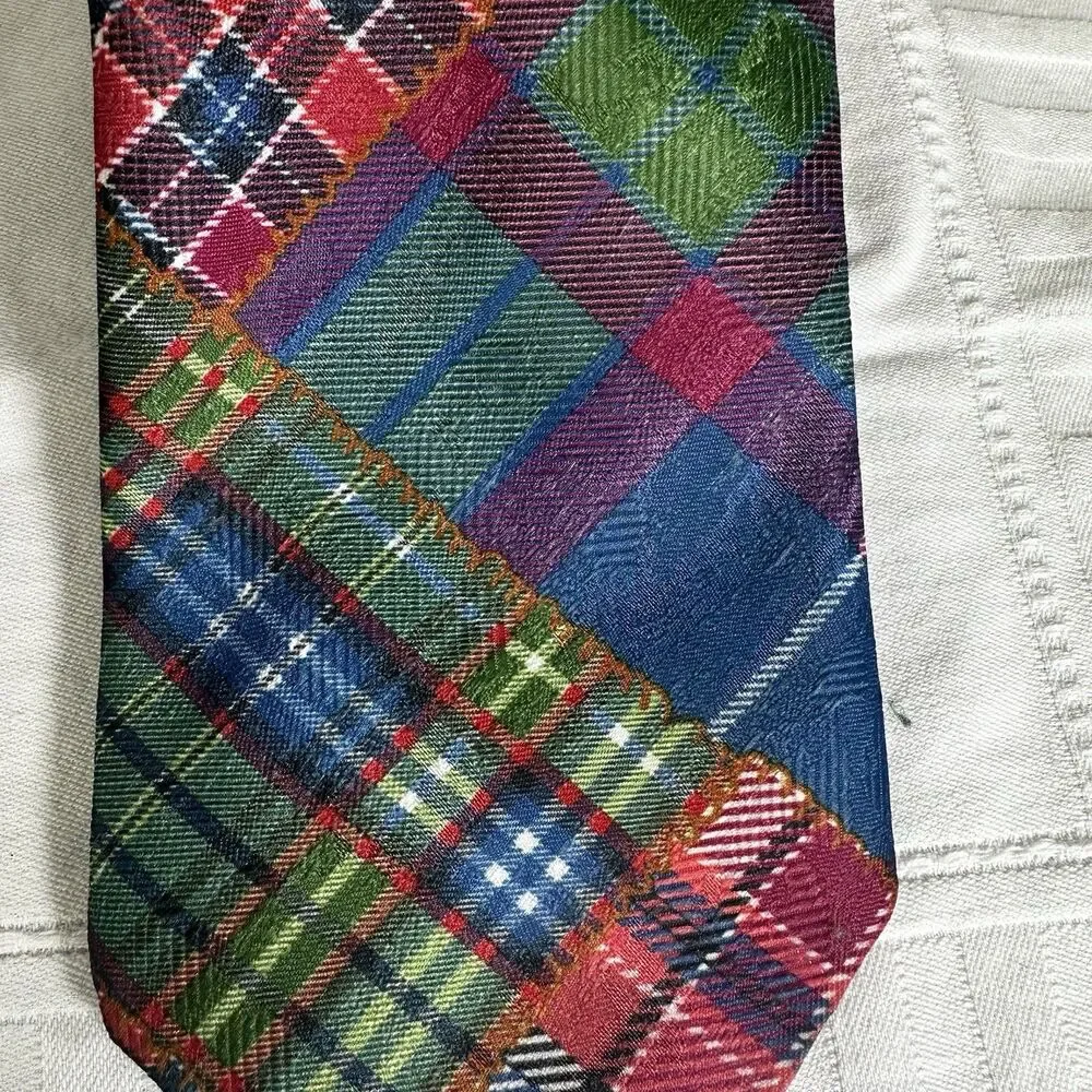 Vintage Jacques Estier Multicolor Plaid Neck Tie Polyester Made In UK